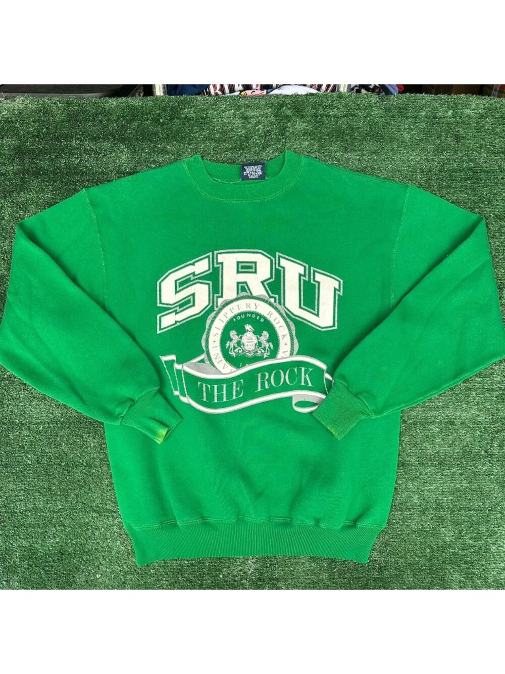 Vintage 90s Slippery Rock University Sweatshirt Green L Collegiate Preppy Bright
